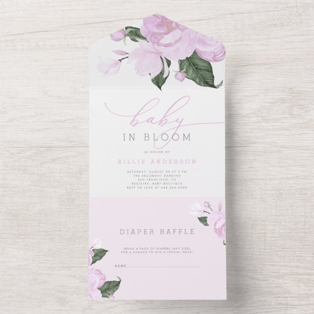 Lavender Purple Floral Baby in Bloom Shower All In One Invitation (Inside)