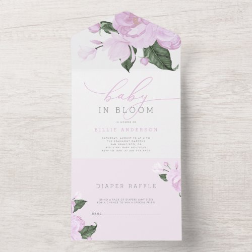 Lavender Purple Floral Baby in Bloom Shower All In One Invitation
