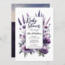Lavender Purple Floral Baby Shower Invitation