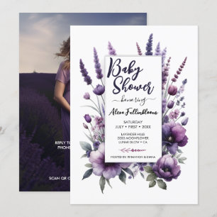 Lavender Purple Floral Baby Shower Invitation