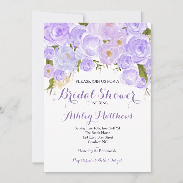 Lavender Purple Floral Baby Shower Invitation,Baby Invitation (Front)