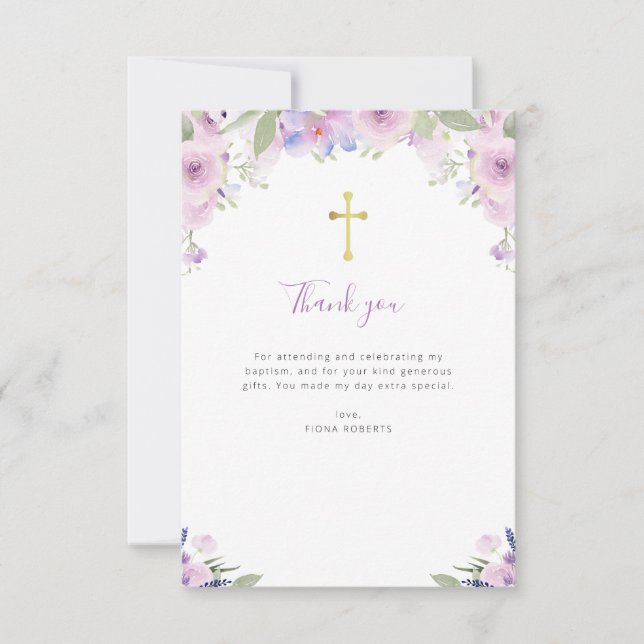 lavender purple floral baptism thank you card (Front)