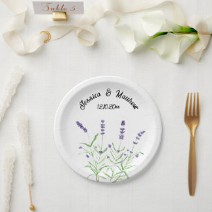 Lavender Purple floral Boho Watercolor Weddings Paper Plates
