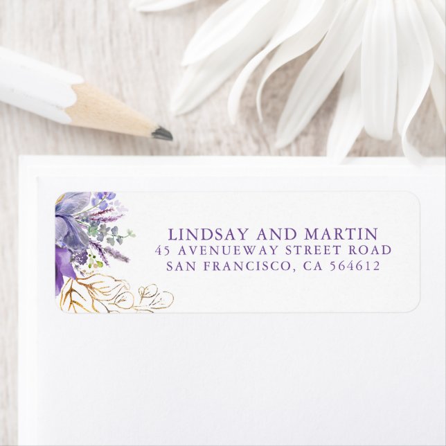 Lavender Purple Floral Botanical Chic Wedding Label (Insitu)