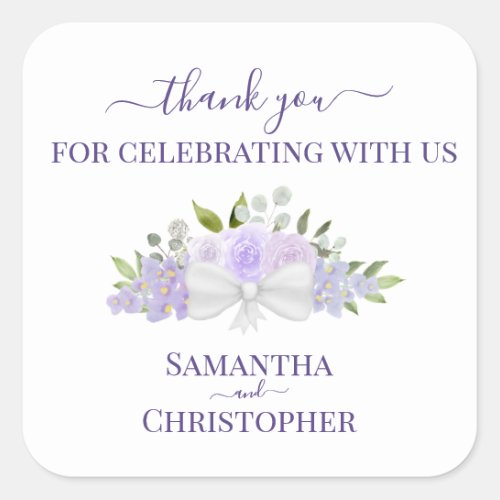 Lavender Purple Floral Bouquet Wedding Thank You Square Sticker