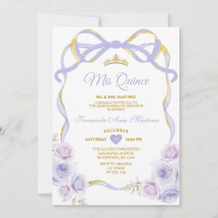 Lavender Purple Floral Bow Ribbon Gold Mis Quince Invitation