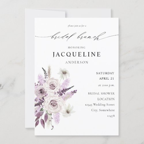 Lavender Purple Floral Bridal Brunch Invitation