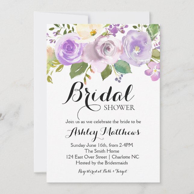 Lavender Purple Floral Bridal Shower Invitation (Front)