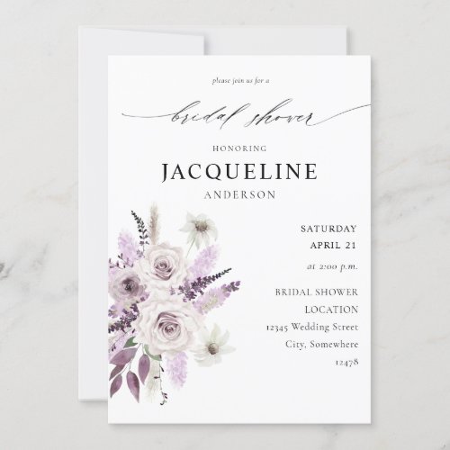 Lavender Purple Floral Bridal Shower Invitation