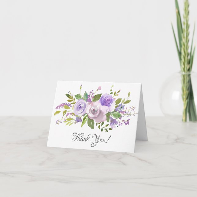 Lavender Purple Floral Bridal Shower Thank You Card (Front)