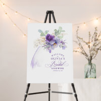 Lavender Purple Floral Bridal Shower Welcome Sign