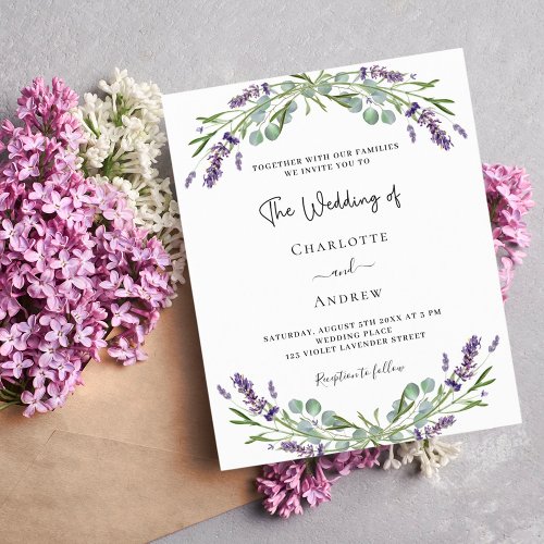 Lavender purple floral budget wedding invitation