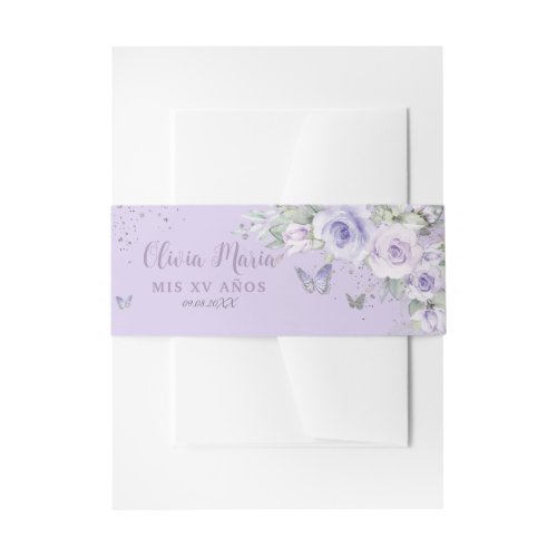 Lavender Purple Floral Butterflies Quince Sweet 16 Invitation Belly Band