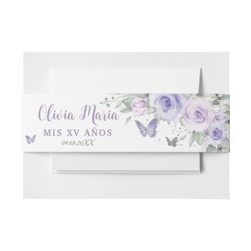 Lavender Purple Floral Butterflies Quince Sweet 16 Invitation Belly Band