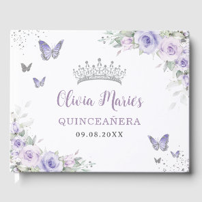 Lavender Purple Floral Butterflies Quinceañera Guest Book