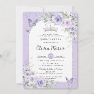Lavender Purple Floral Butterflies Quinceañera Invitation