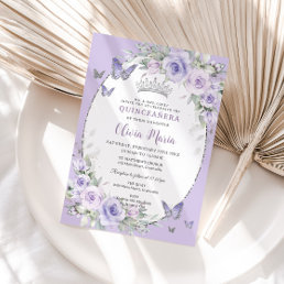 Lavender Purple Floral Butterflies Quincea&#241;era Invitation