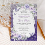 Lavender Purple Floral Butterflies Quinceañera Invitation<br><div class="desc">Personalize this soft lavender purple floral glitter Quinceañera / Sweet 16 birthday invitation easily and quickly. Simply click the customize it further button to edit the texts, change fonts and fonts colors. Featuring pretty pastel lavender purple flowers, delicate greenery, butterflies and a chic glitter purple background. Matching items available in...</div>