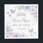 Lavender Purple Floral Butterflies Quinceañera Napkins<br><div class="desc">Personalize these pretty floral Quinceañera / Sweet 16 / Cincoañera birthday napkins easily and quickly. Simply click the customize it further button to edit the texts, change fonts and fonts colors. Featuring pretty pastel lavender purple flowers, delicate greenery and purple and silver butterflies. Matching items available in store. (c) Somerset...</div>