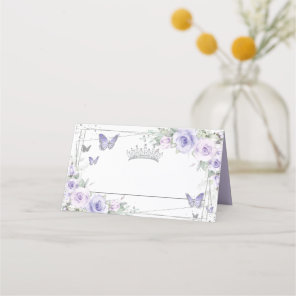 Lavender Purple Floral Butterflies Quinceañera Place Card