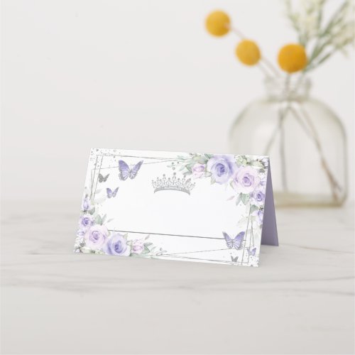 Lavender Purple Floral Butterflies Quinceaera Place Card