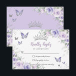 Lavender Purple Floral Butterflies Quinceañera RSVP Card<br><div class="desc">This pretty floral Quinceañera / Sweet 16 RSVP card features delicate pastel lavender purple flowers,  a silver crown,  and pretty purple and silver butterflies. Simply click the customize it further button to edit the texts,  change fonts and fonts colors. Matching items available in store. (c) Somerset Fine Paperie</div>