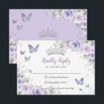 Lavender Purple Floral Butterflies Quinceañera RSVP Card<br><div class="desc">This pretty floral Quinceañera / Sweet 16 RSVP card features delicate pastel lavender purple flowers,  a silver crown,  and pretty purple and silver butterflies. Simply click the customize it further button to edit the texts,  change fonts and fonts colors. Matching items available in store. (c) Somerset Fine Paperie</div>