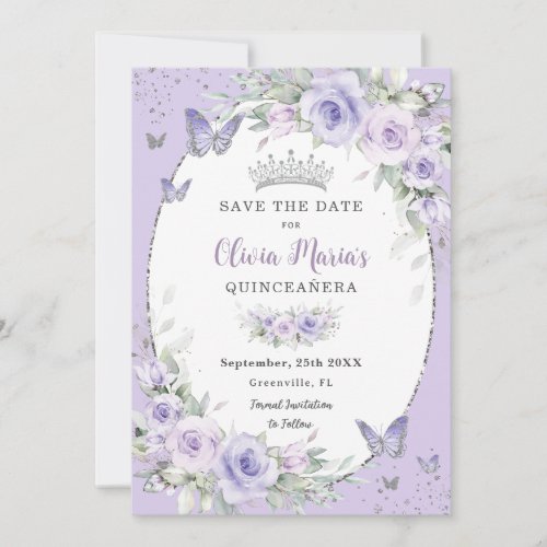 Lavender Purple Floral Butterflies Quinceaera Save The Date