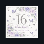 Lavender Purple Floral Butterflies Sweet 16  Napkins<br><div class="desc">Personalize these pretty floral Sweet 16 birthday napkins easily and quickly. Simply click the customize it further button to edit the texts,  change fonts and fonts colors. Featuring pretty pastel lavender purple flowers,  delicate greenery and purple and silver butterflies. Matching items available in store. (c) Somerset Fine Paperie</div>
