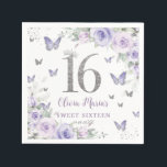 Lavender Purple Floral Butterflies Sweet 16  Napkins<br><div class="desc">Personalize these pretty floral Sweet 16 birthday napkins easily and quickly. Simply click the customize it further button to edit the texts,  change fonts and fonts colors. Featuring pretty pastel lavender purple flowers,  delicate greenery and purple and silver butterflies. Matching items available in store. (c) Somerset Fine Paperie</div>