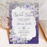 Lavender Purple Floral Butterflies Sweet Sixteen Invitation<br><div class="desc">Personalize this soft lavender purple floral glitter Sweet Sixteen 16 birthday invitation easily and quickly. Simply click the customize it further button to edit the texts, change fonts and fonts colors. Featuring pretty pastel lavender purple flowers, delicate greenery, butterflies and a chic glitter purple background. Matching items available in store....</div>