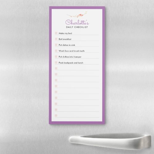 Lavender Purple Floral Daily Checklist Magnetic Notepad