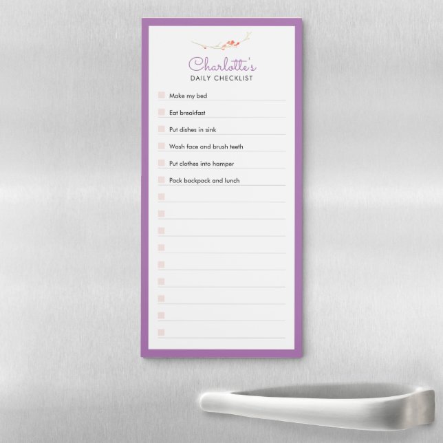 Lavender Purple Floral Daily Checklist Magnetic Notepad (In Situ)