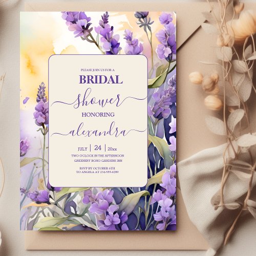 Lavender Purple Floral Elegant Bridal Shower Invitation