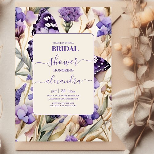 Lavender Purple Floral Elegant Bridal Shower Invitation