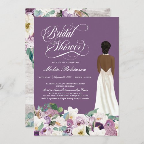 Lavender Purple Floral Elegant Gown Bridal Shower  Invitation