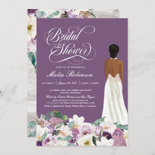 Lavender Purple Floral Elegant Gown Bridal Shower  Invitation