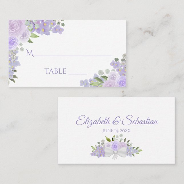 Lavender Purple Floral Elegant Wedding Escort Card (Front/Back)