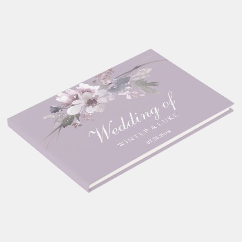 Lavender Purple Floral Elegant Wedding Guestbook