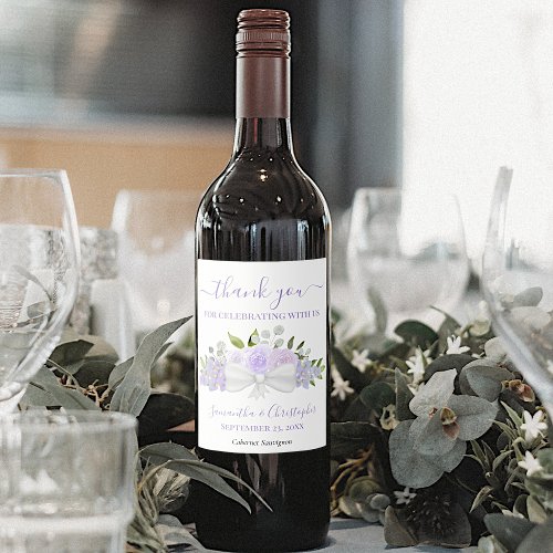 Lavender Purple Floral Elegant Wedding Thank You Wine Label