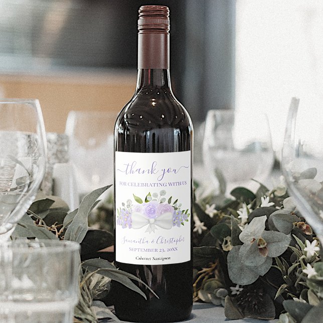 Lavender Purple Floral Elegant Wedding Thank You Wine Label (Creator Uploaded)