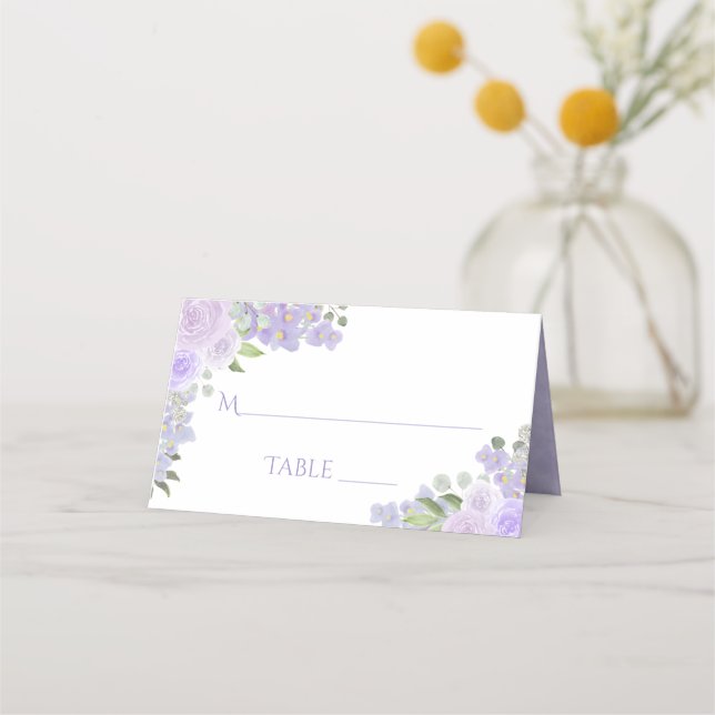 Lavender Purple Floral Elegant Wedding Write-In Place Card (Front)