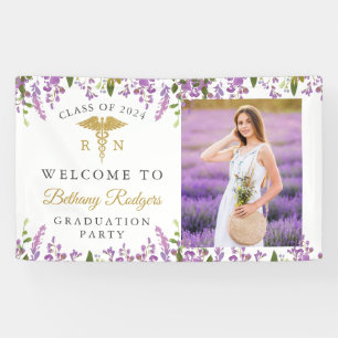 Lavender Purple Floral Gold RN Nursing Graduation Banner