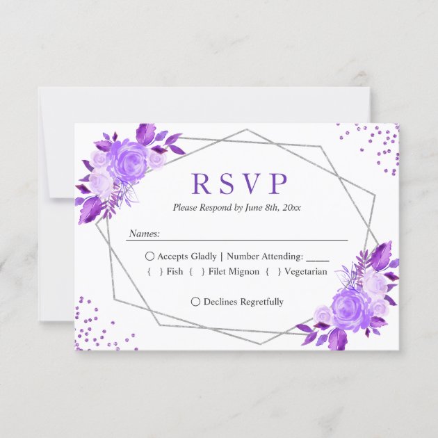 Lavender Purple Floral Gray Frame Wedding RSVP