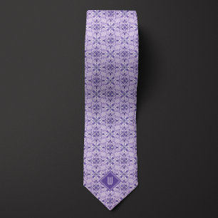 Lavender Purple Floral Inspired Monogram Neck Tie
