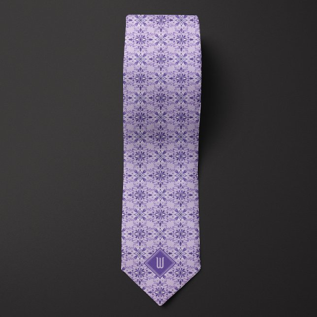 Lavender Purple Floral Inspired Monogram Neck Tie (Creator Uploaded)