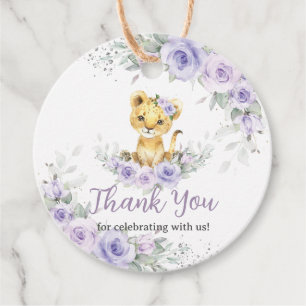 Lavender Purple Floral Lion Cub Baby Shower  Favor Tags