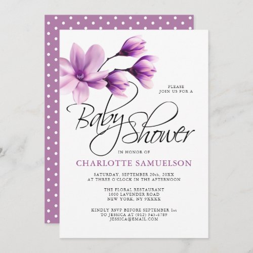 Lavender Purple Floral Magnolia Baby Shower Invitation