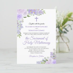 Lavender Purple Floral Modern Catholic Wedding Invitation