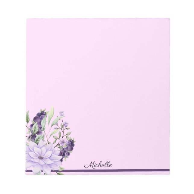 Lavender Purple Floral Notepad YOUR Name Text (Front)